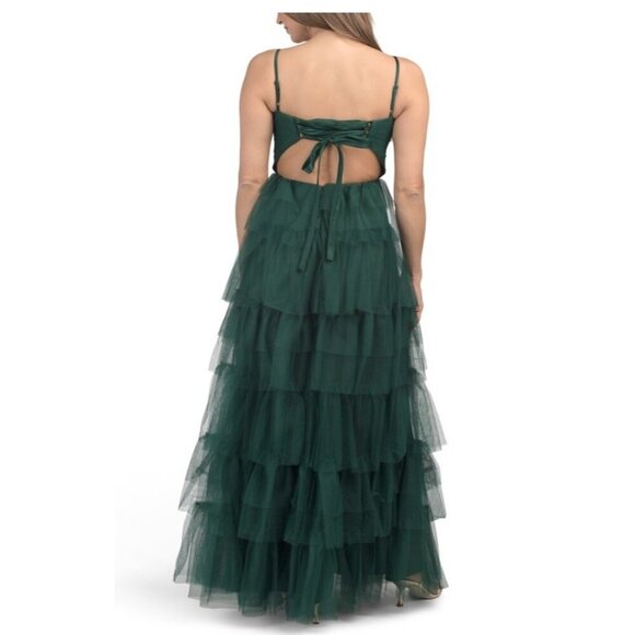 Blondie Nites Prom Dress Women's Dark Green Ruffled Juniors A-Line Maxi Sz 7 - Picture 2 of 11